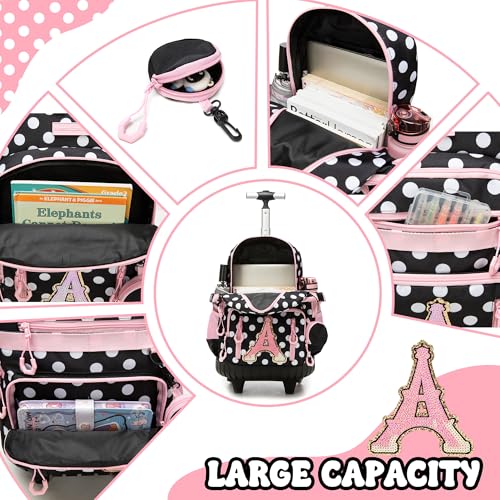 Rolling Backpacks for Kids Backpack for Girls with Lunch Bag Pencil Case 16.5" Kids Backpack with Wheels Roller Backpacks for Girls - color: Bodiantietaa