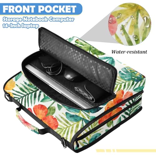 Tropical Flowers Leaves Zipper Binder with 2 Inch D-Rings Expandable File Portfolio with Shoulder Strap, Waterproof Nylon Organizer for 14" Laptop for Work College Travel