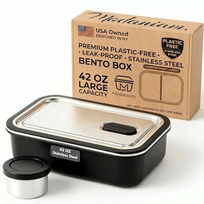 Modaniam Stainless Steel Bento Box Adult, 42 OZ, Stainless Steel Lunch Box Containers, Metal Lunch Box, Leak proof Lunch Containers,Black - color: Black: 42 OZ Lunch Box Set