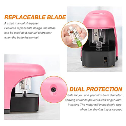 Eagle Electric Pencil Sharpener, Battery Powered Sharpener, LED Light Shinning During Sharpening, Portable, with Reusable and Replaceable Blade, Suitable for Kids, Ideal School Office Supplies (Pink) - color: Pink