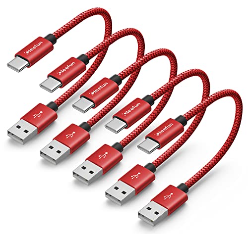 CLEEFUN USB to USB C Cable 1ft, 5-Pack USB A to Type C Cable Fast Charging | for iPhone 17 16 15 Pro Max Air Plus, for Samsung Galaxy S26 S25 S24 S23 S22 S21 S20 A17 A16 A56 A55 A26 A35 A36, Red - color: Red, size: 1ft