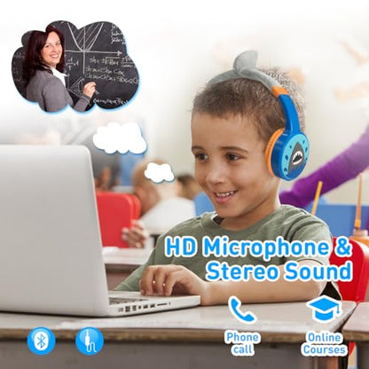 Kids Bluetooth Headphones Toddler Wireless/Wired Headphone with MIC Bluetooth 5.3 Stereo Sound Sharing Function Adjustable 85dB Safe Volume Limited SD Card Slot Kid Headset for Home School - style: Shark