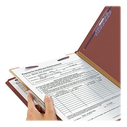 Smead Pressboard Classification File Folder with SafeSHIELD Fasteners, 1 Divider, 2" Expansion, Letter Size, Red, 10 per Box (13775) - color: Red