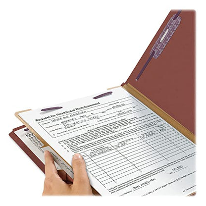 Smead Pressboard Classification File Folder with SafeSHIELD Fasteners, 1 Divider, 2" Expansion, Letter Size, Red, 10 per Box (13775) - color: Red