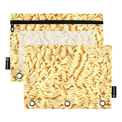 2 Pack 3 Ring Binder Pencil Pouch Ramen Noodles Pencil Case Pencil Bags with Zipper, Clear PVC Binder Pockets for Office Daily Supplies - color: Color 15