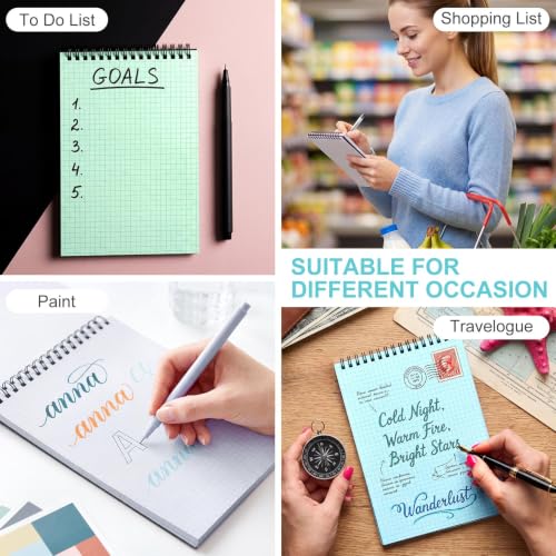 Engrowtic 6 Pack Graph Paper Spiral Notepad A5 Top Wirebound Notepad Grid Notebook Steno Pad Memo Notebook Grid Paper 140 Pages for Writing Sketching Drawing Office Supply(Black (internal Mixed)) - color: Black(internal Multicolor)