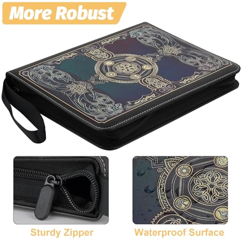 720 Pockets Round Ring Trading Card Binder, 9-Pocket Clear Zipper Card Album with Wrist Strap, Holds 720 Standard TCG Cards Compatible with Sports Baseball Football Game Cards (Black Purple) - color: 9 Pocket 720 MTG Black Purple