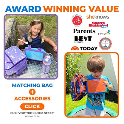 kinsho Bento Lunch Box, Boxes for Kids Toddlers Boys Girls, 4 Portion Divided Sections Secure Lid, BPA Free Removable Tray, Pre-School Kid Daycare Lunches Snack Container, Blue Purple Aqua 2 Pack Set - color: Blue Orange + Blue Purple Bentos