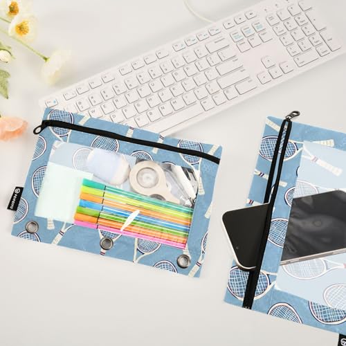 ALAZA Tennis Racket Blue Pencil Pouch for 3 Ring Binder 2 Pack Zipper Binder Pencil Bag Case with Clear Window Office Supplies - color: multi714