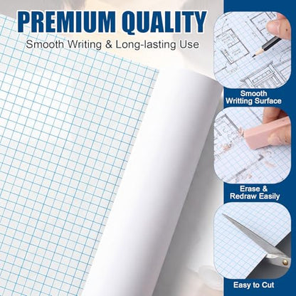Jetec 1 Roll Large Grid Graph Paper Roll 1/4'' Grid 11 Inch x 40ft Engineering Drafting Paper for Blueprint School Classroom Graphing Supplies Engineer Architect Designer Mathematician Gifts - color: 1/4'' Grid, size: 11 Inch X 39ft
