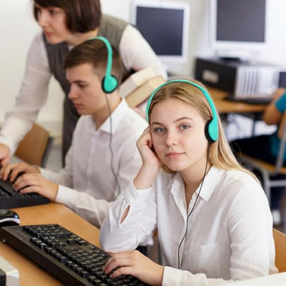 Konohan 30 Pack Headphones Bulk Headphone for School Classroom Student Wired Headphones Adjustable with 3.5 mm Jack for Adults (Emerald Green) - color: Emerald Green