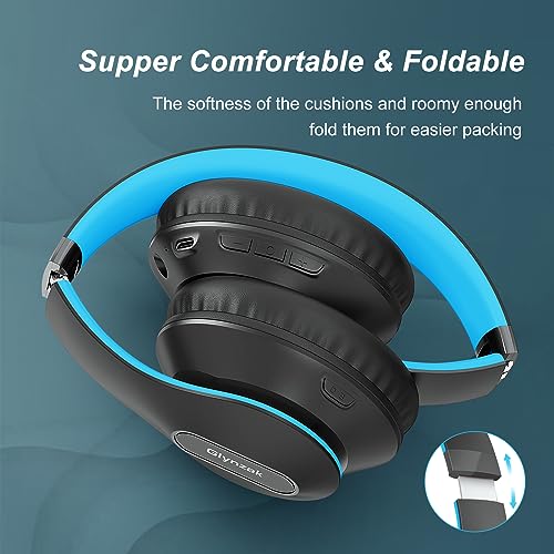 Wireless Bluetooth Headphones Over Ear 65H Playtime HiFi Stereo Headset with Microphone and 6EQ Modes Foldable Bluetooth V6.0 Headphones for Travel Smartphone Computer Laptop - color: Blue