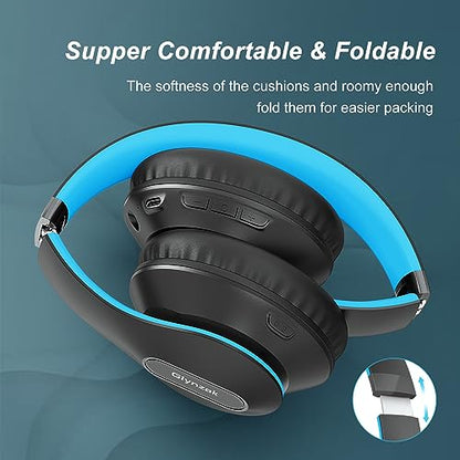 Wireless Bluetooth Headphones Over Ear 65H Playtime HiFi Stereo Headset with Microphone and 6EQ Modes Foldable Bluetooth V6.0 Headphones for Travel Smartphone Computer Laptop - color: Blue