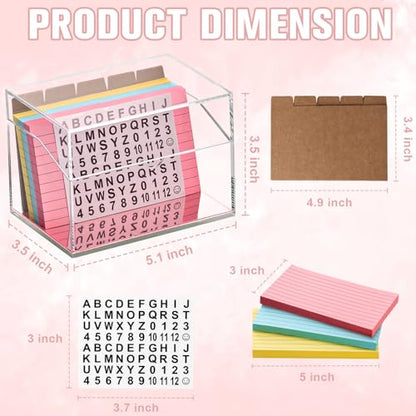 DLUGOPIS 3x5 Rose Gold Index Card Organizer Recipe Card Box Acrylic Flash Card Holder Index Card Box with Mirro Base 150 Ruled Lined Index Cards 30 Kraft Dividers Stickers For Holds 400 Note Cards - color: Rose Gold