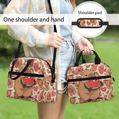 Kawaii Capybara Lunch Box Girls 8-12 Watermelon Insulated Lunch Bag for Kids 4-6 Kindergarten Preschool Meal Bag Toddler Students Daughter Elementary School Adjustable Shoulder Strap - color: Kawaii Kapybara Watermelon