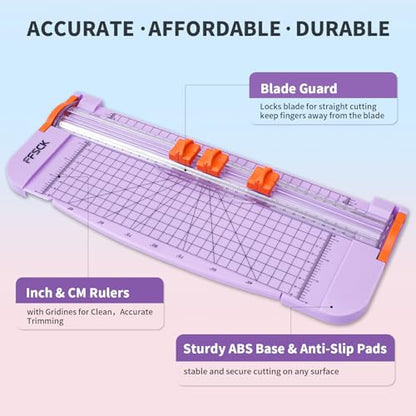 A4 Purple Paper Cutter Slider 12 Inch Titanium Straight Paper Trimmer, Paper Cutter for Classroom Scrapbooking Cutter, Papercraft Supplies - color: Purple