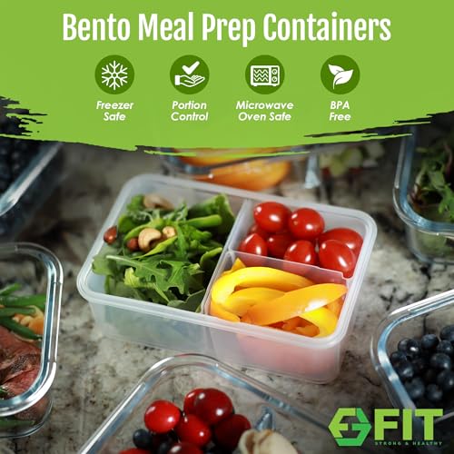 FIT Strong & Healthy Bento Lunch Box & Meal Prep Containers, Food & Snack Storage for Adults & Kids, Microwave, Freezer, & Dishwasher Safe, Reusable, Airtight Lid, Removable Compartments, 39oz, 6 Pack - size: 6 Pack, 39 oz