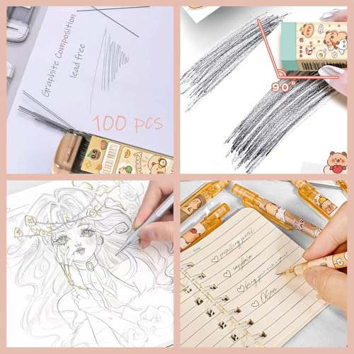 Cute Capybara Mechanical Pencil Set,6Pcs 0.5mm Capybara Mechanical Pencils with 600Pcs 0.5mm Pencil Leads,4Pcs Capybara Erasers,Kawaii Cartoon Pencils for Office School Supplies