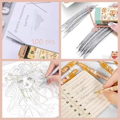 Cute Capybara Mechanical Pencil Set,6Pcs 0.5mm Capybara Mechanical Pencils with 600Pcs 0.5mm Pencil Leads,4Pcs Capybara Erasers,Kawaii Cartoon Pencils for Office School Supplies