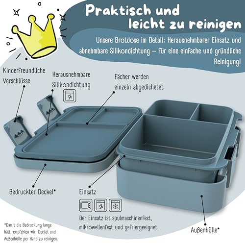BEARFOOT Kids Lunch Box with Compartments – Compact & Lightweight | Leak-Proof, BPA-Free, Dishwasher Safe | Hand-Drawn Design for Preschool, School, Travel (Blue, 2.75 Cups) - color: Blue, size: 2.75 Cups