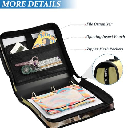 3 Ring Zipper Binder with Shoulder Strap, 500 Sheets Capacity, Multi-Pocket Organizer for School/Office, 1.5 Inch D-Rings Zip Binder (Playful Goats Pattern)