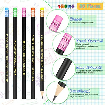Eersida 80pcs Color Changing Pencil Bulk Back to School Pencils with Eraser Encourage Saying Thermochromic Fun Pencils for Kids Students Classroom First Day of School Gifts (Inspirational) - style: Inspirational