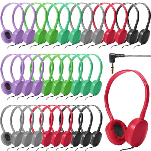 Flutesan 30 Pack Wired Headphones, Adjustable On Ear Headphones with Stereo, Earbuds for Schools, Laptop, Travel, Plane, Tablet(Multi-Colors) - color: Multi-Colors