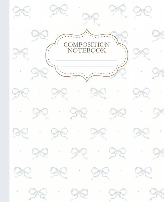 Cute Blue Bow Composition Notebook | Wide Ruled | 7.5 x 9.25" | 110 Pages