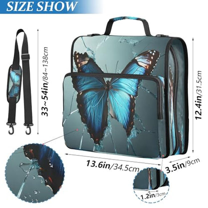 3 Ring Zipper Binder Blue Butterfly Binders Bag with Shoulder Strap 500 Sheets Paper Organizer Trapper Keeper Documents Storage File Folder for School Office - color: A437