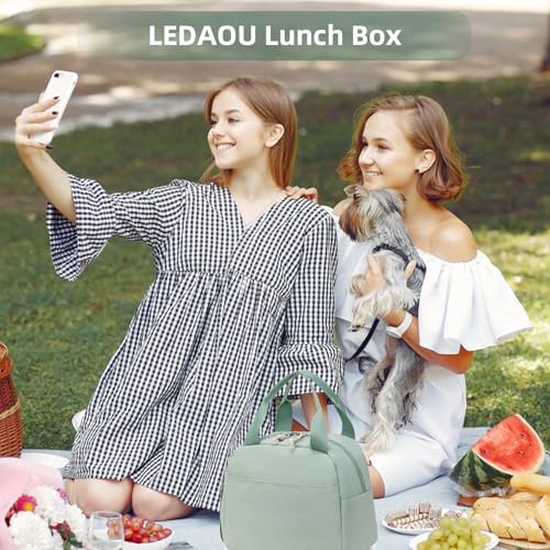 LEDAOU Kids Lunch Bag for Girls, Insulated School Lunch Box, Lightweight | Insulated interior, lightweight design, front pocket, smooth dual zippers, ideal for school and travel - color: Green