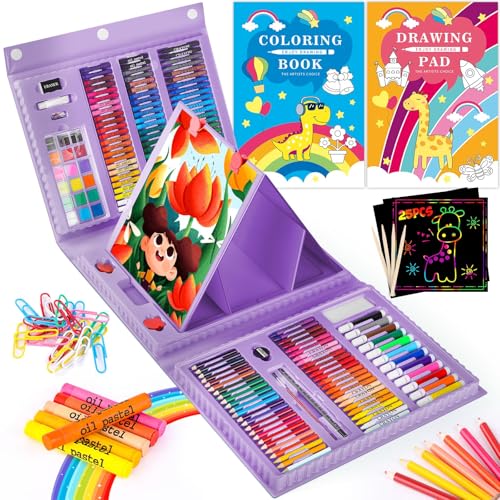 iBayam Stocking Stuffers for Adult, Art Supplies, Arts and Crafts for Artist, Office Supplies, Art Set Case with Trifold Easel, Sketch Pads - color: Purple