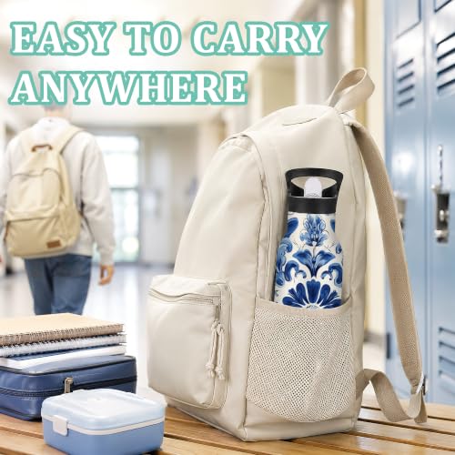 Water Bottles with Straw,Blue Flower Stainless Steel Cup Leak Resistant Double Wall Ethnic Paisley Insulated Water Bottle with Handle for Gym Cycling Hiking Office 20 oz - color: Blue Flower,Ethnic Paisley
