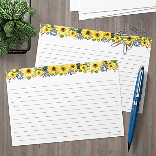 321Done Ruled Note Cards, Sunflower 5x7 Thick Index Cards - Plain White Card Stock, Notecards & Stationery with Lines for Writing, Stamping - Made in USA, Set of 50 - No Envelopes - color: Lines, size: Large (5 x 7)