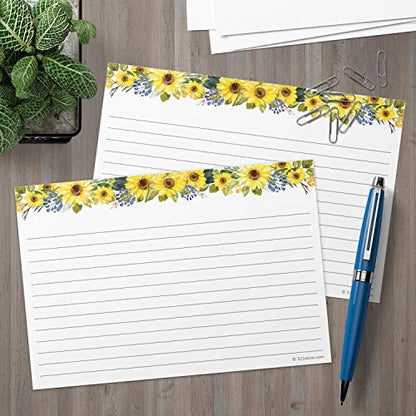321Done Ruled Note Cards, Sunflower 5x7 Thick Index Cards - Plain White Card Stock, Notecards & Stationery with Lines for Writing, Stamping - Made in USA, Set of 50 - No Envelopes - color: Lines, size: Large (5 x 7)