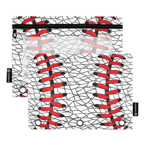 Baseball White Pencil Pouch for 3 Ring Binder 2 Pack Binder Pencil Pouches Zippered Clear Pencil Case Cosmetic Bag for Office School College Supplies - color: Baseball White