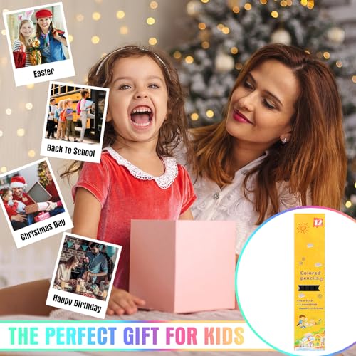 12 Pcs Rainbow Pencils with Sharpener, 7 Color in 1, Black Wooden, Art Supplies for Kids & Adults, Birthday Pencils