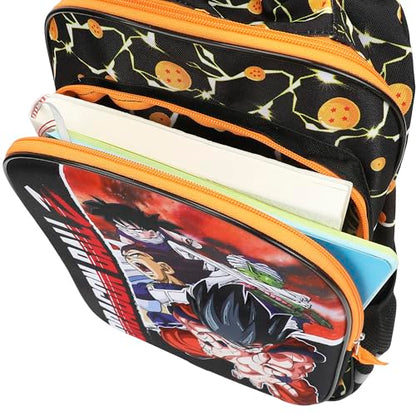 Bioworld Dragon Ball Z Group Shot 16" Rolling Travel Backpack - color: Black, Yellow & Red