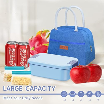 JBGOYON 4-in-1 Bento Box and Insulated Lunch Bag Set, Blue | 6-hour insulation, 7.5 L lunch bag, leakproof 1.9 L container with 2 sauce cups, fork and spoon, 2 snack bags, BPA-fre - color: Blue