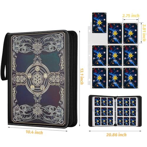 720 Pockets Round Ring Trading Card Binder, 9-Pocket Clear Zipper Card Album with Wrist Strap, Holds 720 Standard TCG Cards Compatible with Sports Baseball Football Game Cards (Black Purple) - color: 9 Pocket 720 MTG Black Purple