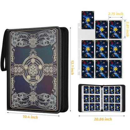 720 Pockets Round Ring Trading Card Binder, 9-Pocket Clear Zipper Card Album with Wrist Strap, Holds 720 Standard TCG Cards Compatible with Sports Baseball Football Game Cards (Black Purple) - color: 9 Pocket 720 MTG Black Purple