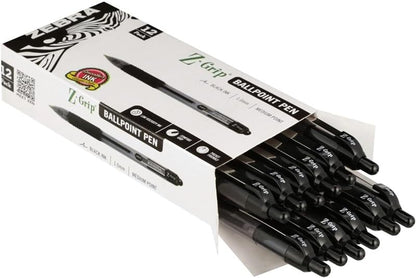 Zebra Pen Z-Grip Retractable Ballpoint Pen, Smooth-Flowing Black Ink, 1.0mm Medium Point, School & Office Supplies, Ideal for Note-Taking, Journal and Planner Use, 12-Pack (22210) - color: Black C