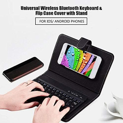 Wireless Bluetooth Keyboard for Phone With Protective Case - Mini Portable Foldable for Width of 6-9.5cm Cell Phones (Black)