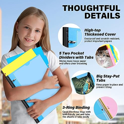 WOT I Telescoping Project Organizer 2-Pack, Refillable Binder with Dividers and Pockets, 13 Pocket Folders, 1 Inch 3 Ring Binder, Blue - color: Blue, size: 2 Pack