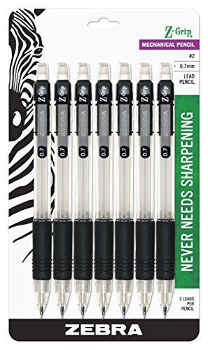 Zebra Z-Grip Mechanical Pencil, 0.7mm Point Size, HB #2 Graphite, Black Grip (Pack of 1, 7 Count Total) - size: 7 Count (Pack of 1)