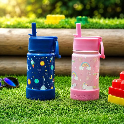 CHILLOUT LIFE 12oz Kids Insulated Stainless Steel Water Bottle with Leak Proof Straw Lid & 144 Stickers - color: Pink Unicorn, style: 12 oz
