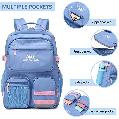 Water Resistant Backpack for Teen Girls Students, Casual Multi Pockets Daypack with 15.6 inch Laptop pocket for Travel School College (Purple) - color: Purple With Embroidery