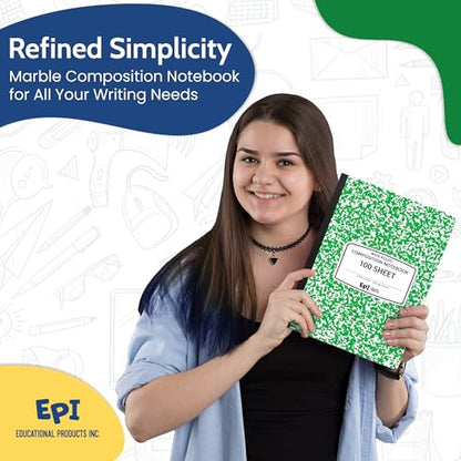 12 Pack - EPI Wide Ruled Marble Composition Notebook - Green 200 Page Note Book - 9.75 x 7.5 Inch Hardcover Journal with Sewn Binding for Secure Pages - Classroom Back to School Supplies - color: Green, size: 12