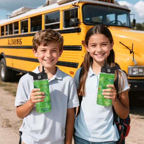 Hiboss Dinosaur Gifts for Boys, 16oz Kids Water Bottle with Straw Lid, Stainless Steel Insulated Dino Cup Tumbler, Dinosaur Lovers Birthday Gifts for School Sport Travel - color: Dinosaur