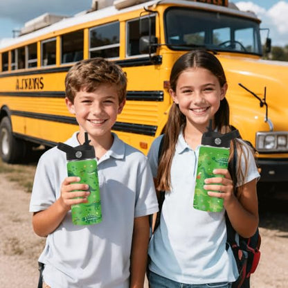 Hiboss Dinosaur Gifts for Boys, 16oz Kids Water Bottle with Straw Lid, Stainless Steel Insulated Dino Cup Tumbler, Dinosaur Lovers Birthday Gifts for School Sport Travel - color: Dinosaur