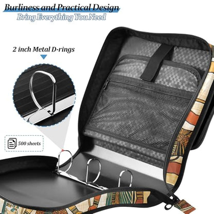 Queen of Egypt Zipper Binder with Shoulder Strap, 500 Sheets Capacity, Multiple Pockets 1.5Inch 3 Ring Zipper Binder - color: Queen of Egypt